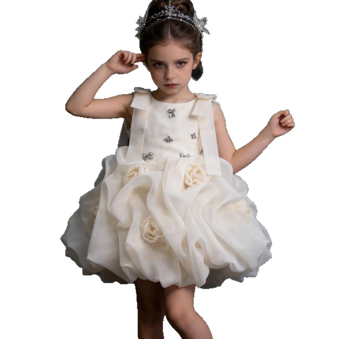 Robe de princesse pour filles, style européen et américain, nouvelle collection 2026, en satin, avec