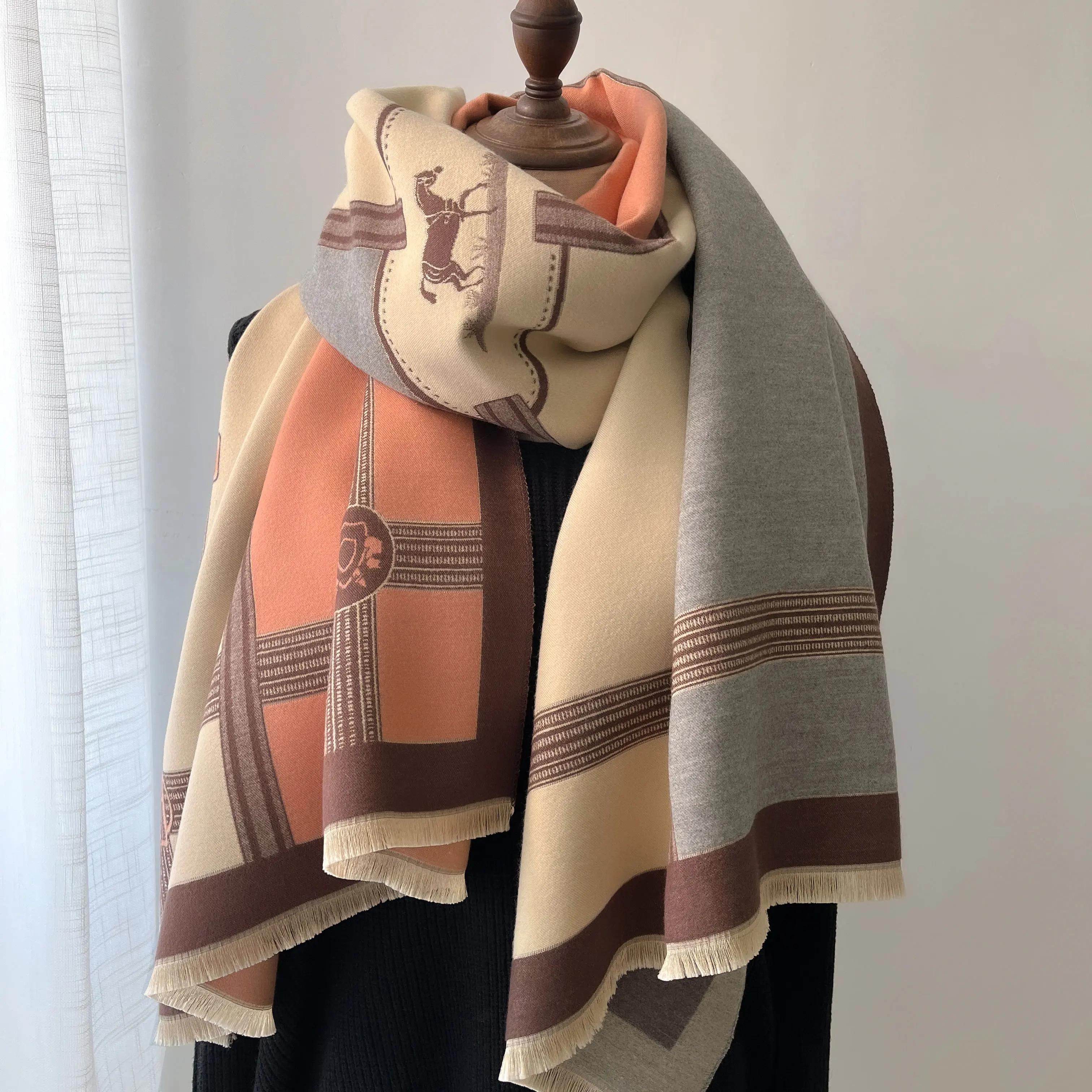 Écharpe en cachemire d'hiver pour femmes, imprimé de luxe, châle enveloppant, couverture épaisse et 