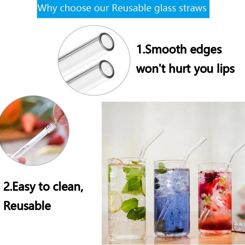 Pailles en verre écologiques réutilisables, 1 à 10 pièces, en métal avec brosses, pour boissons, Smo
