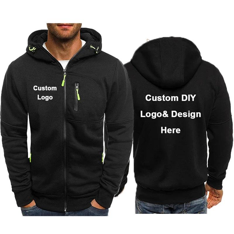 Veste à capuche avec fermeture éclair pour hommes, avec poches, texte d'image de logo personnalisé, 