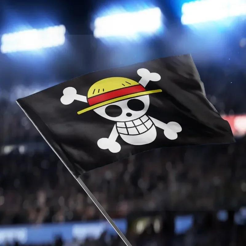 Nouveau une pièce 90*150CM Polyester Pirate singe D. Luffy crâne drapeau une pièce chapeau de paille