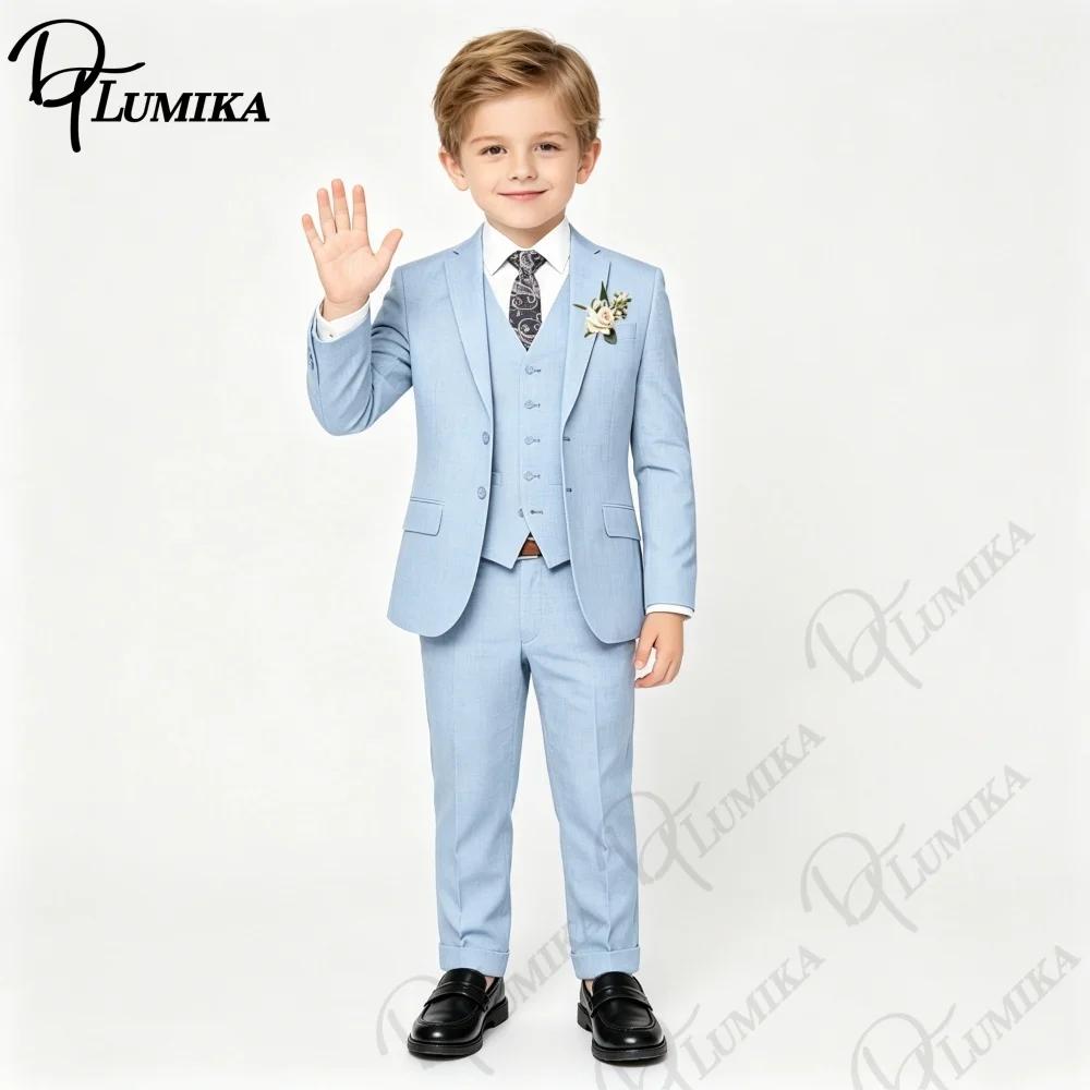 Ensemble 4 pièces élégant en lin pour garçons avec nœud papillon floral 2026 – Blazer, gilet et pant