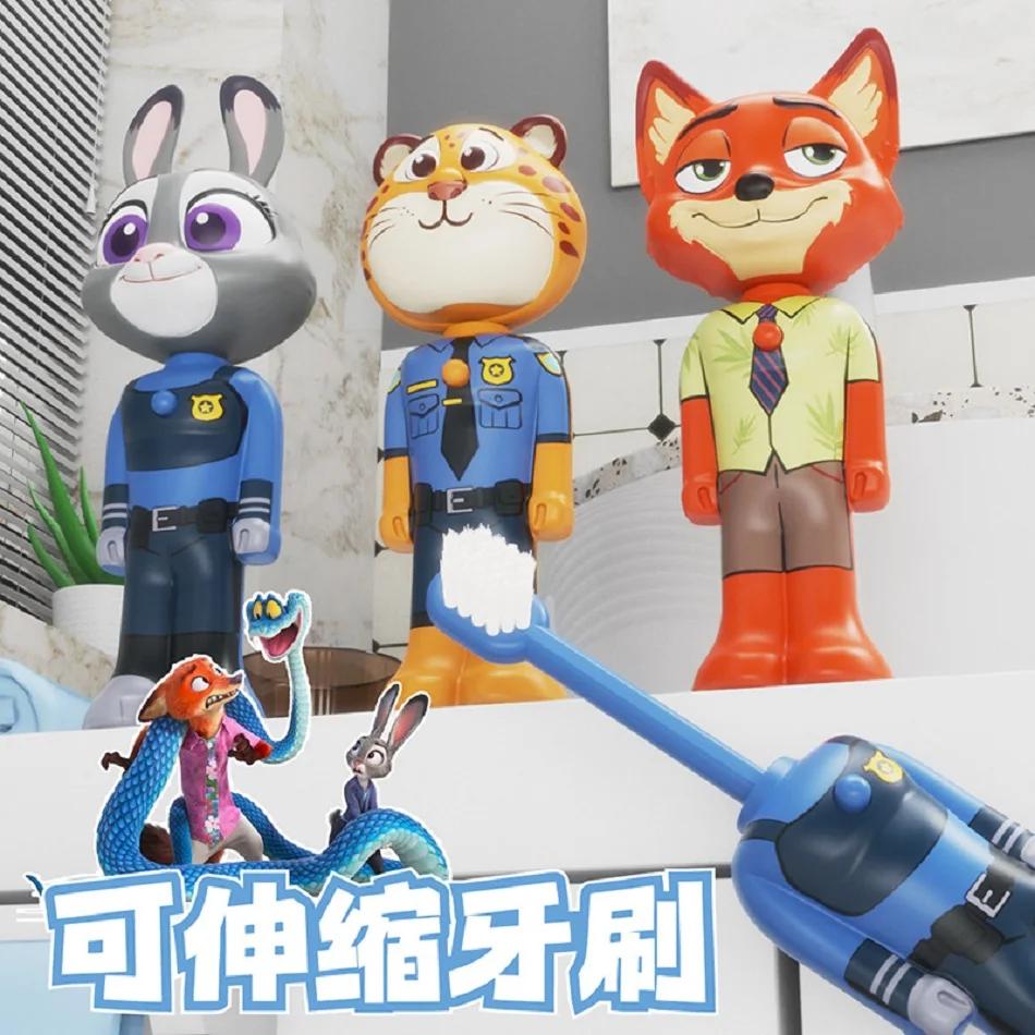 Brosse à dents extensible Disney Zootopia, figurines mignonnes Nick et Judy, brosse à dents transfor