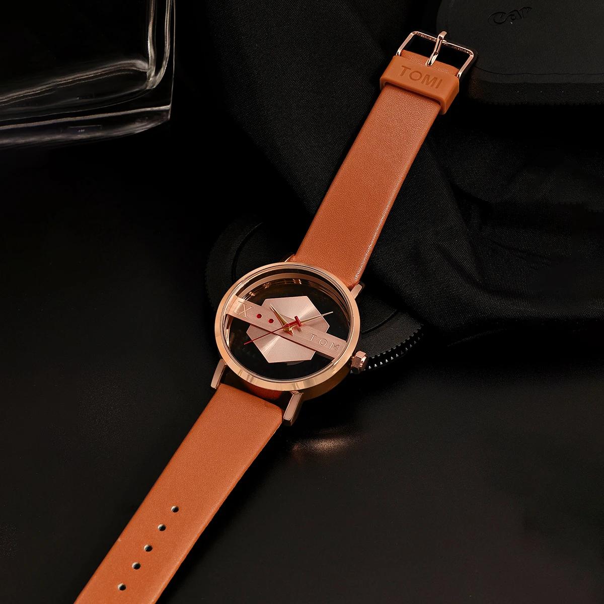 TOMI – bracelet de montre en cuir pour hommes, à la mode et minimaliste, Perspective creuse personna