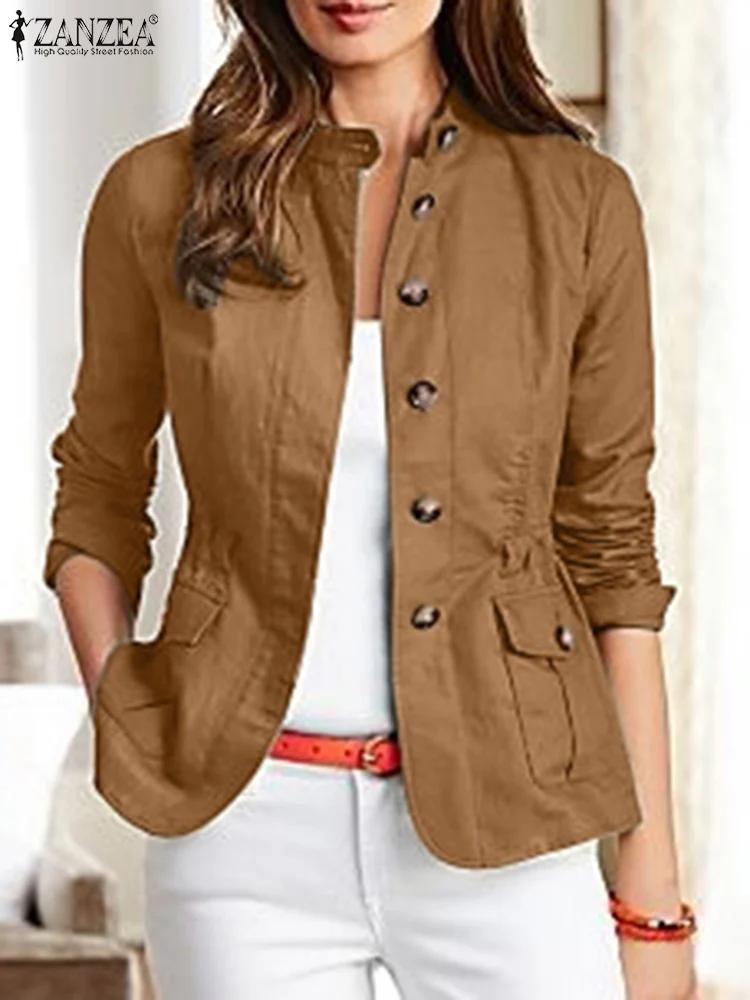 ZANZEA mode automne à manches longues solide coupe ajustée manteaux Vintage femmes vestes de travail