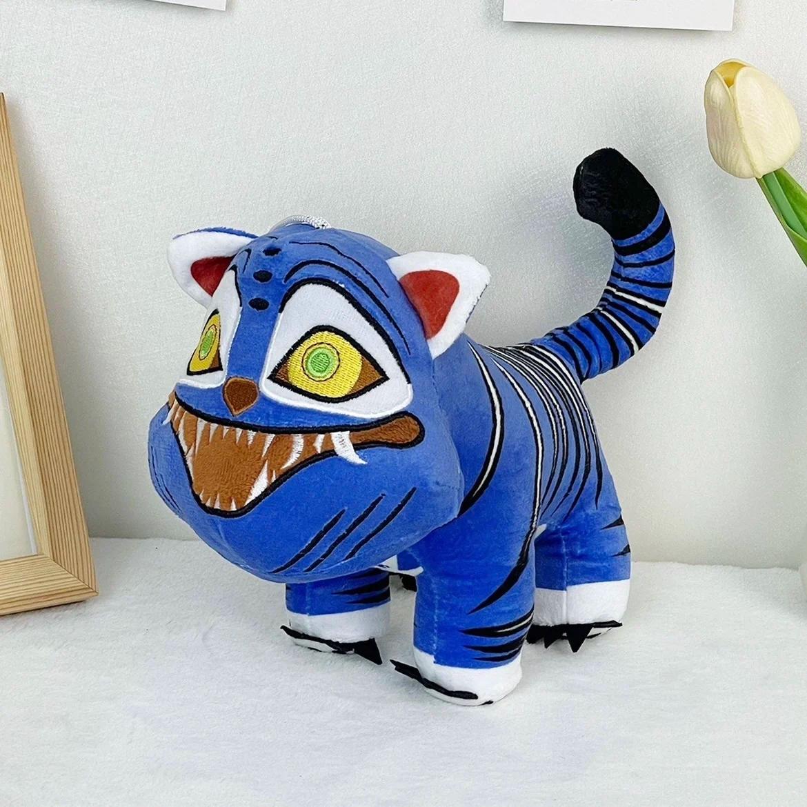 Anime chasseurs en peluche mignon violet tigre noir chapeau pie avec 3 yeux monstre chasse fille gro