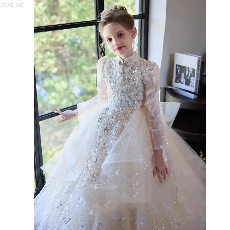 Robe de soirée pour filles, robe de mariée à fleurs, robes formelles de concours de princesse d'anni