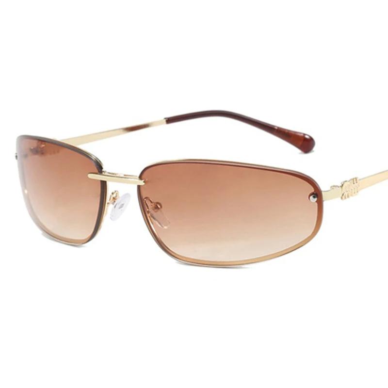 Lunettes de soleil ovales sans cadre Y2K de luxe, Design de marque, style haut de gamme, Punk, pour 