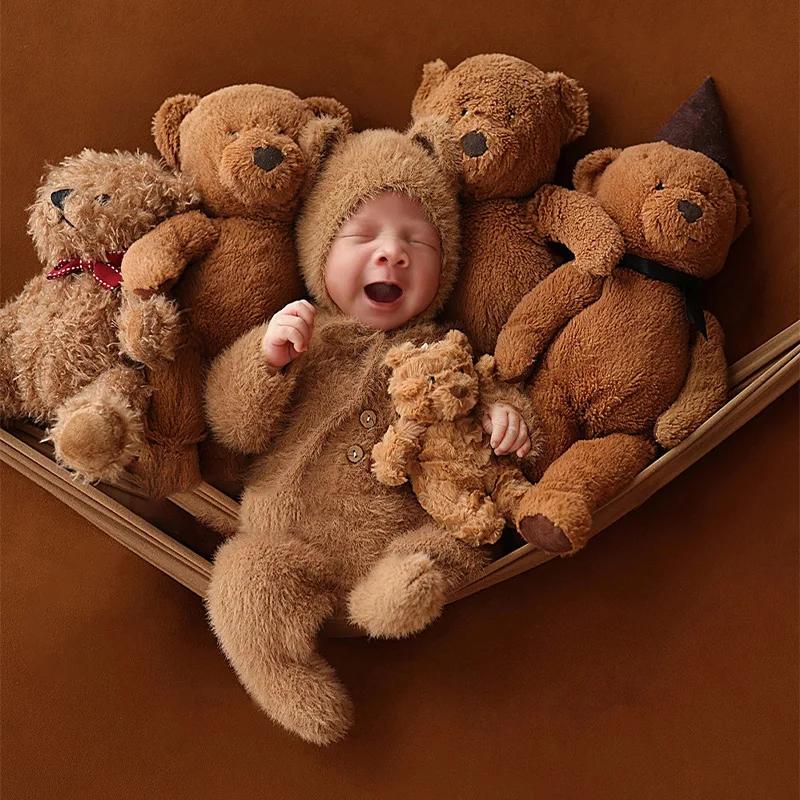 Poupées ours en peluche pour nouveau-né, accessoires de pose de photographie, arrière-plan de poupée