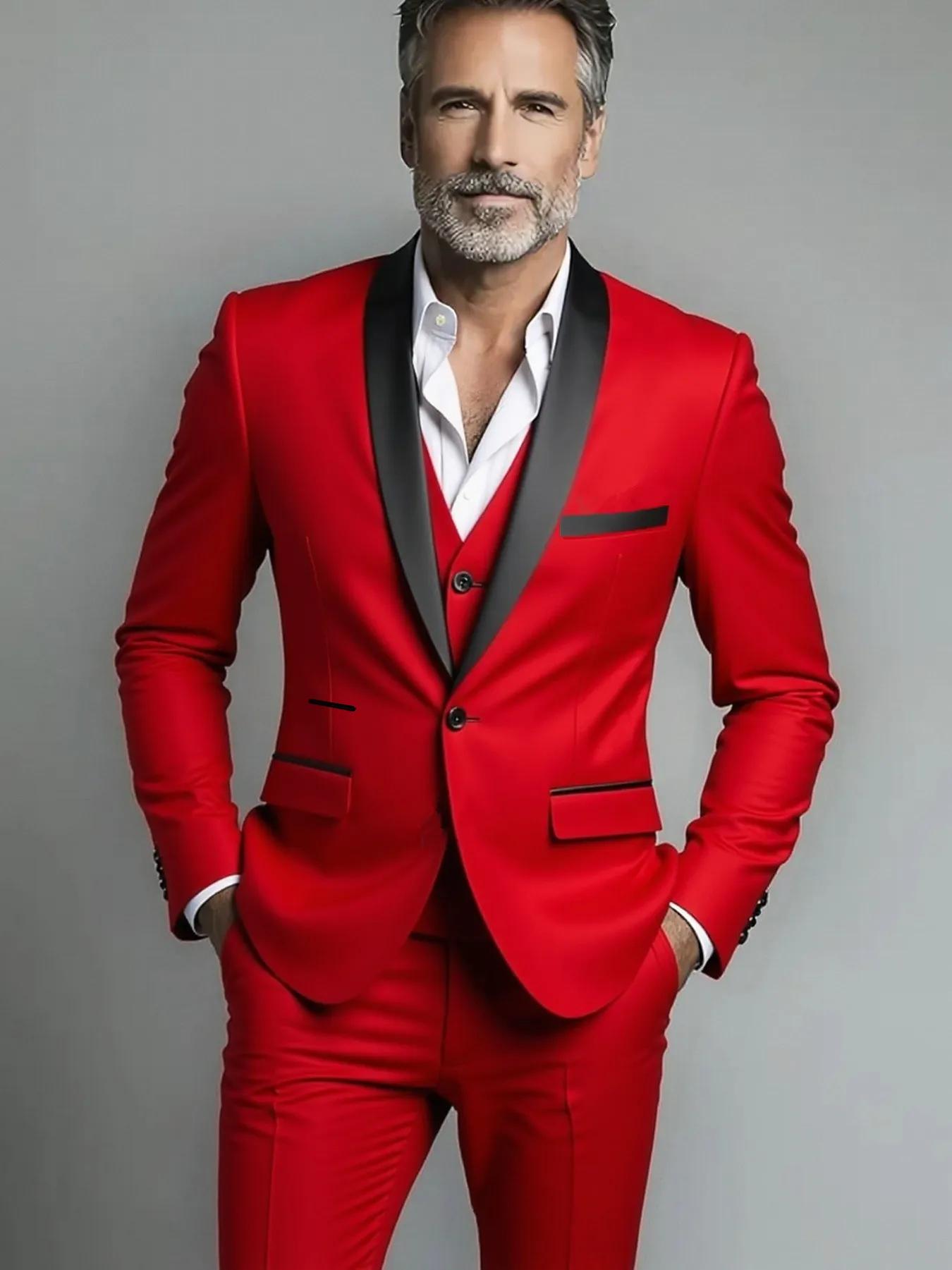 Costume (costume + gilet + pantalon) hommes d'affaires couleur unie mode minceur travail couleur uni