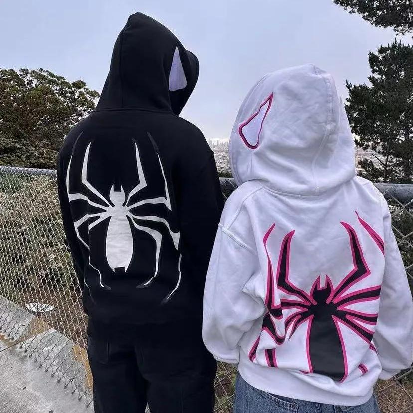 Sweat à capuche Spider avec fermeture éclair complète pour hommes et femmes, Streetwear Harajuku, Ve