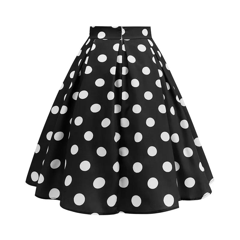 Jupes d'été Vintage pour femmes, taille haute, imprimé à pois, rouge, blanc, noir, élégante, tunique