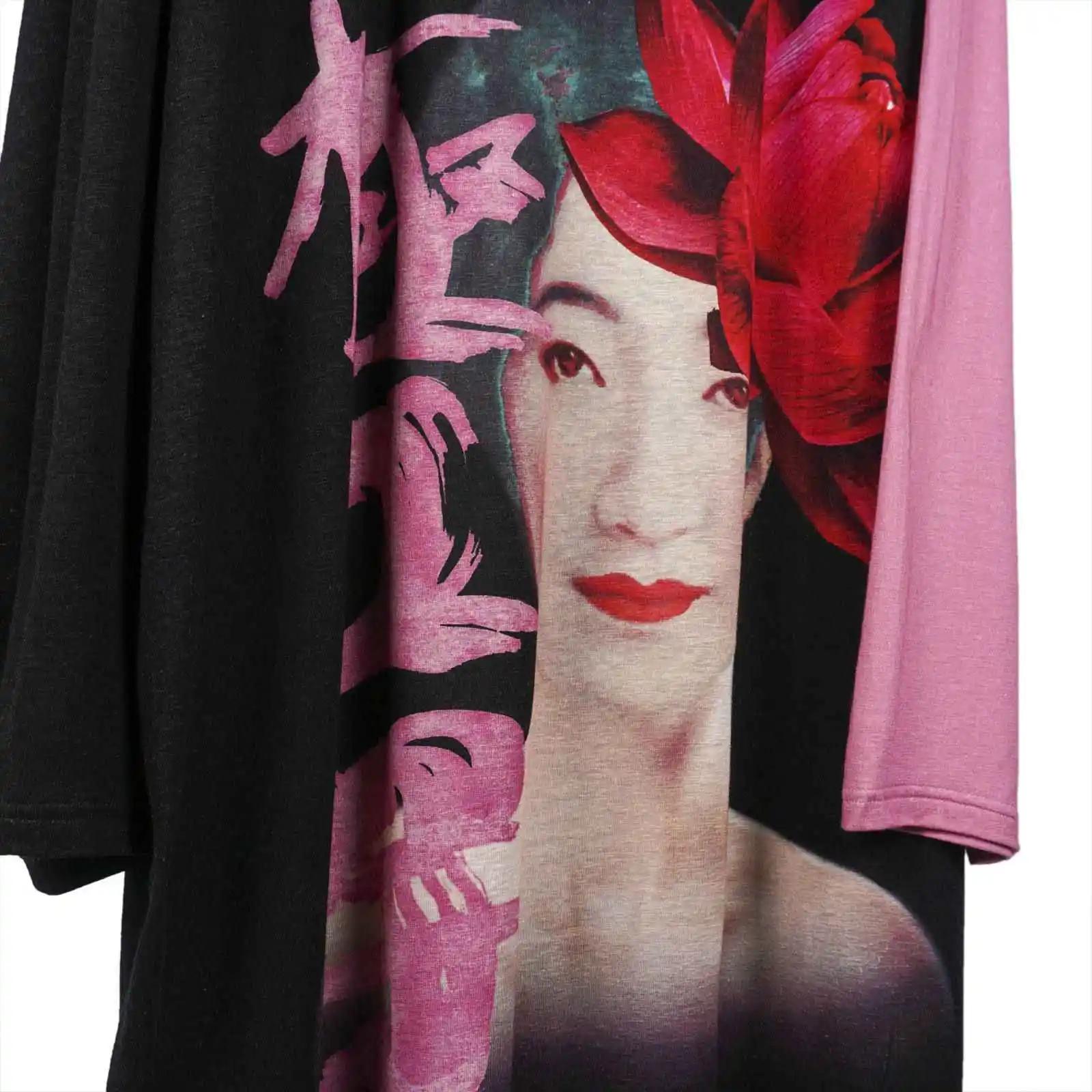 TOP-YAMAMOTO japonais design original noir à manches longues lin col rond imprimé T-shirt foncé mino