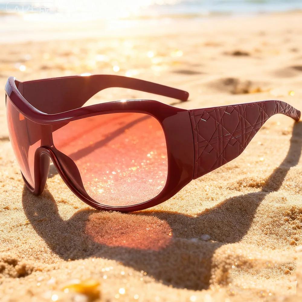 Lunettes de soleil surdimensionnées Y2K pour femmes et hommes, une pièce, vintage, bouclier carré dé