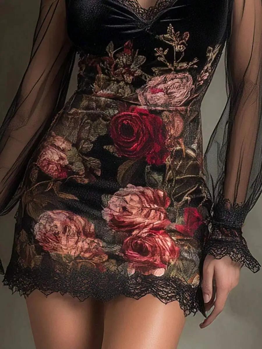 Robe courte sexy en dentelle et tissu transparent à col halter