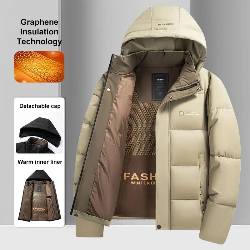Veste coupe-vent chaude en graphène pour homme, pardessus confortable et épais à capuche pour l'exté