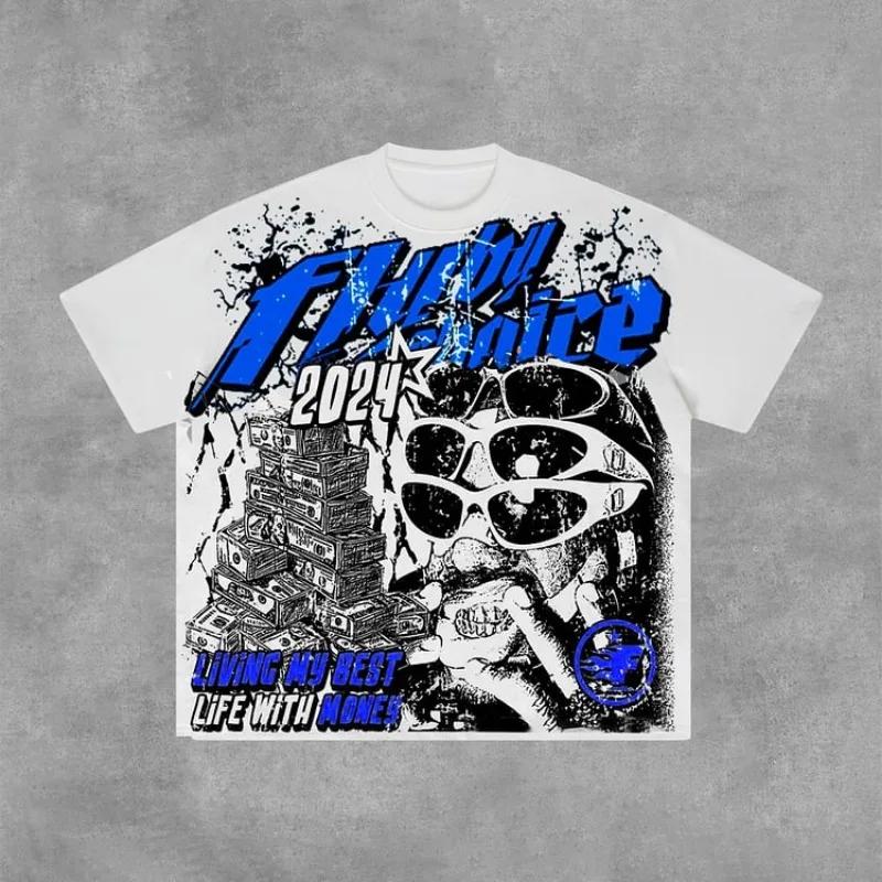 Fly By Choice Living My Best Life with Money Graphique 100% Coton T-Shirt Hommes Y2K Vintage Surdime