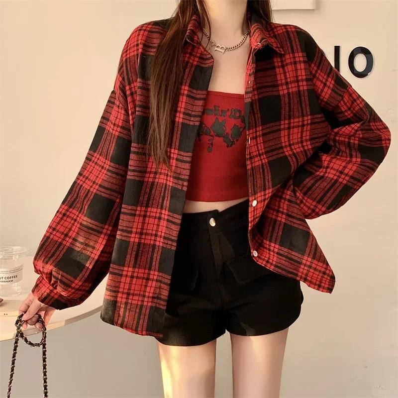 Chemise en flanelle noire pour femmes, manches longues, col boutonné, chemise à carreaux Tartan, ves