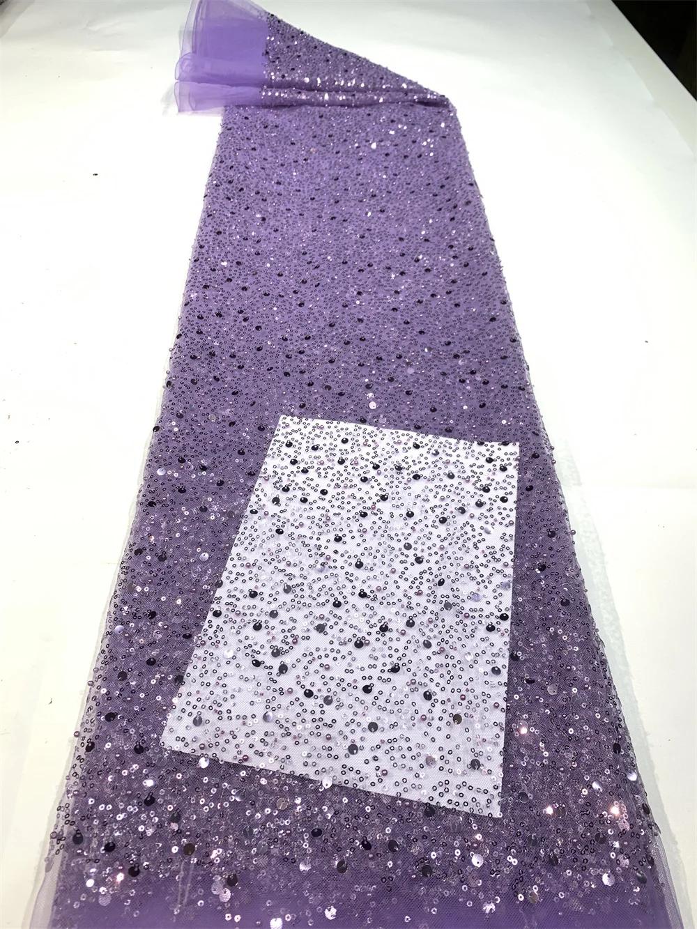 Tissu de dentelle française de luxe en maille avec perles 2026, dentelle africaine nigériane de haut