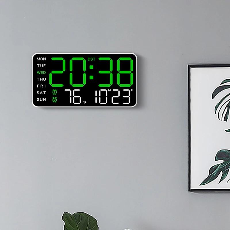 Grande horloge murale numérique, affichage de la température, de la date et de la semaine, télécomma