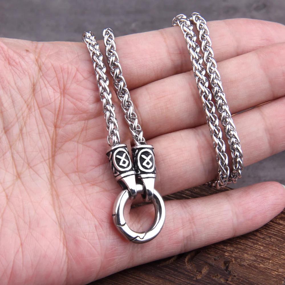 Collier pendentif rune viking nordique avec fermoir rond ouvert, chaîne en acier inoxydable avec boî