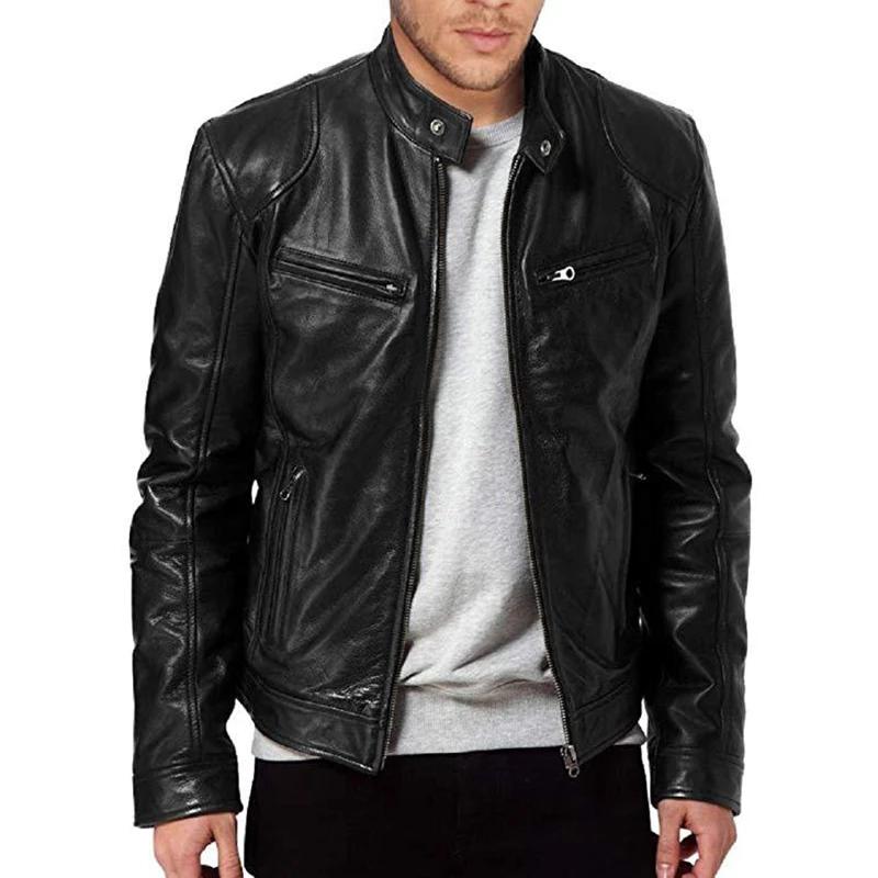 2024 vestes de moto en cuir homme décontracté mode moto manteau coupe ajustée revers vestes en polyu