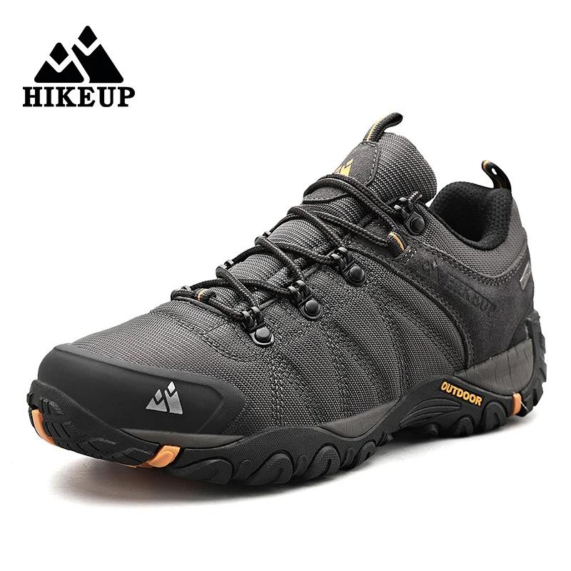 HIKEUP-Chaussures de randonnée en cuir véritable pour hommes, chaussures d'escalade à semelle en cao