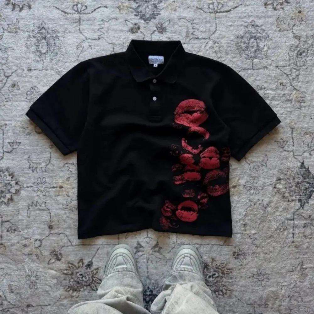 T-shirt polo à manches courtes pour hommes européens et américains, personnalisé avec un motif de lè