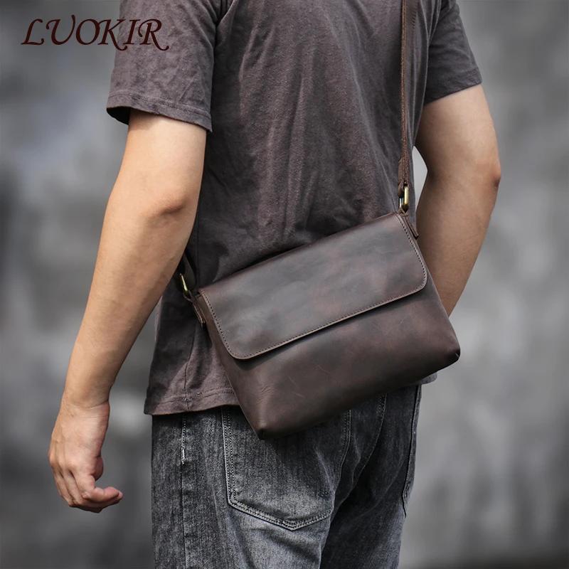 LUOKIR – sac à bandoulière en cuir véritable pour hommes, sac à bandoulière Simple Vintage en cuir d