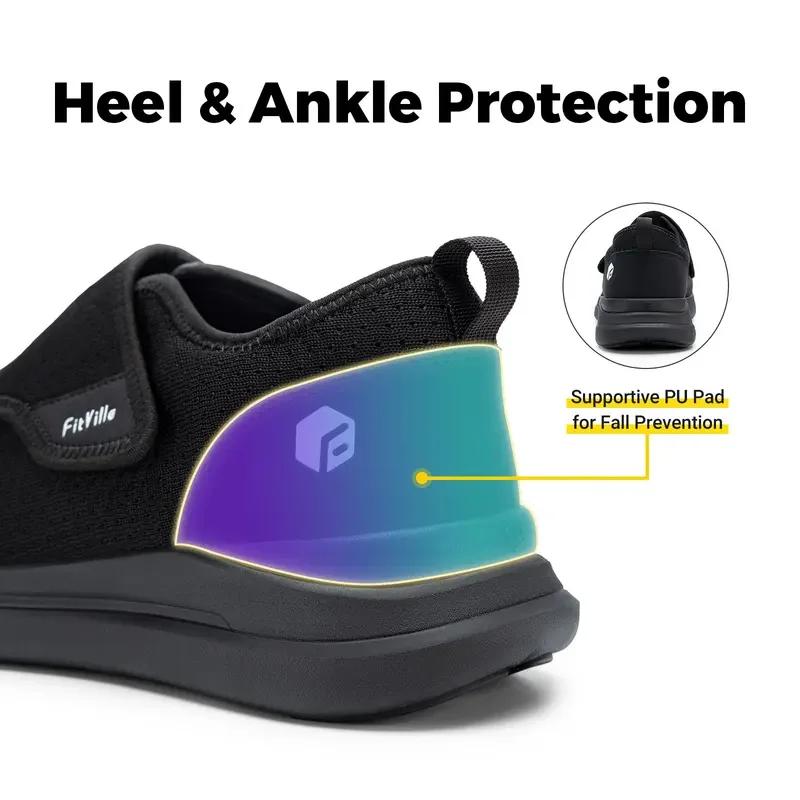FitVille Extra Large 2E Hommes Chaussures Diabétiques Pour Les Personnes Âgées Orthopédie Pieds Gonf