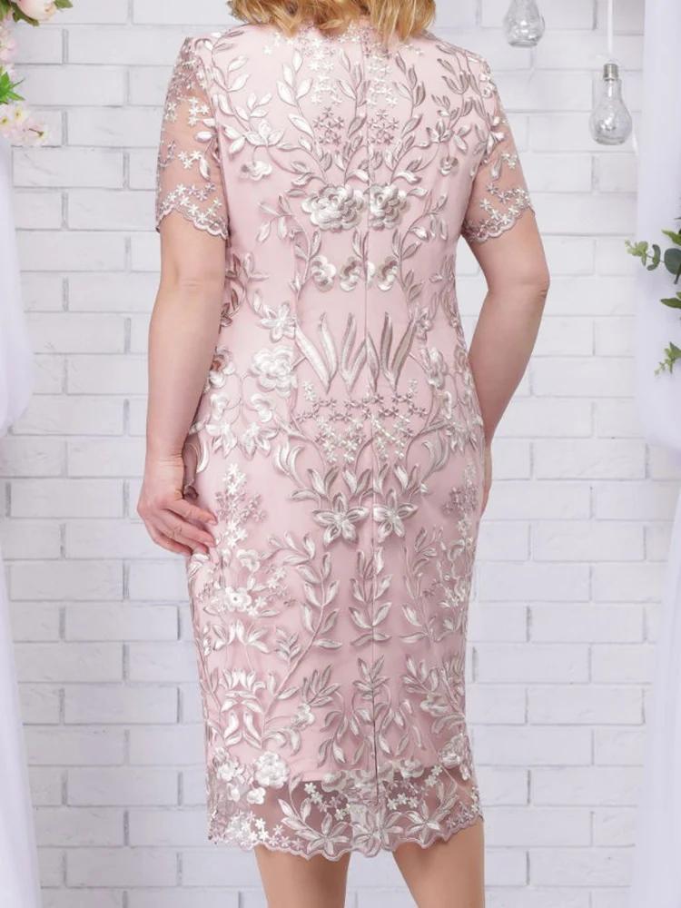 Robes d'été grande taille 4xl 5xl pour invités de mariage, manches courtes, dentelle florale, élégan
