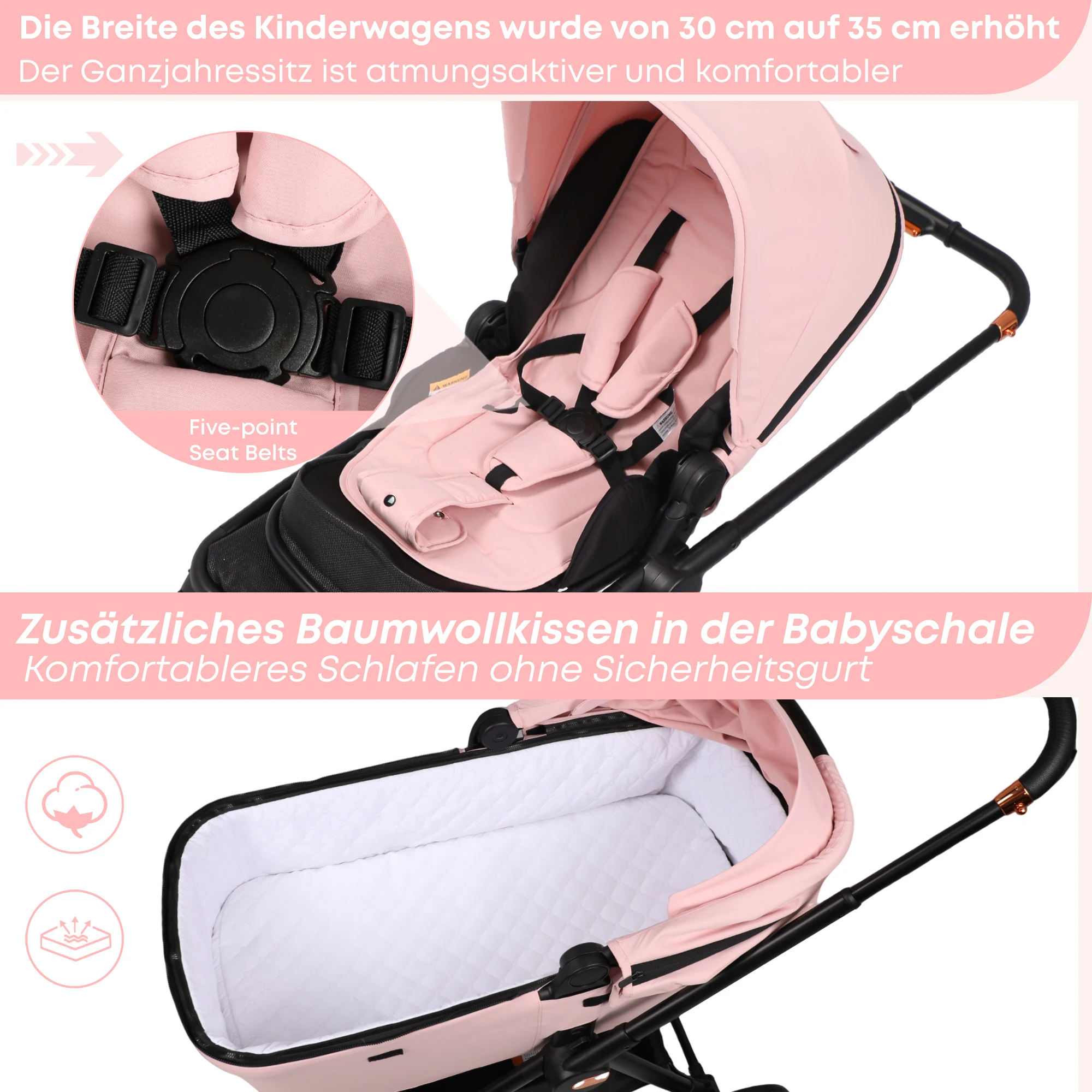 Poussette bébé 4 en 1 avec siège auto pour bébé et base ISOFIX, poussette réversible multifonctionne