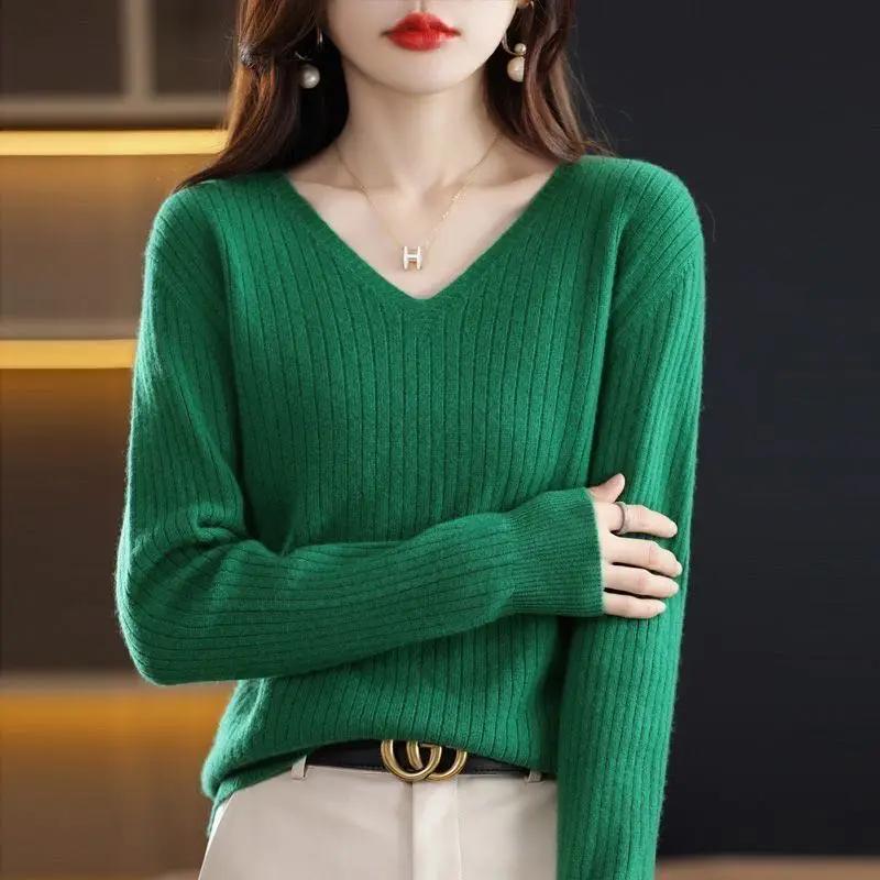 Chic décontracté automne hiver basique pull pulls femmes col en v solide tricot pull ample femme à m