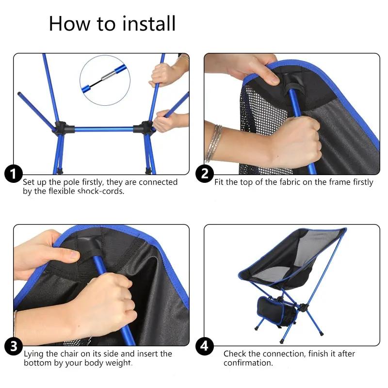 Chaise de camping ultralégère, chaise pliante d'extérieur super résistante à haute charge, siège por