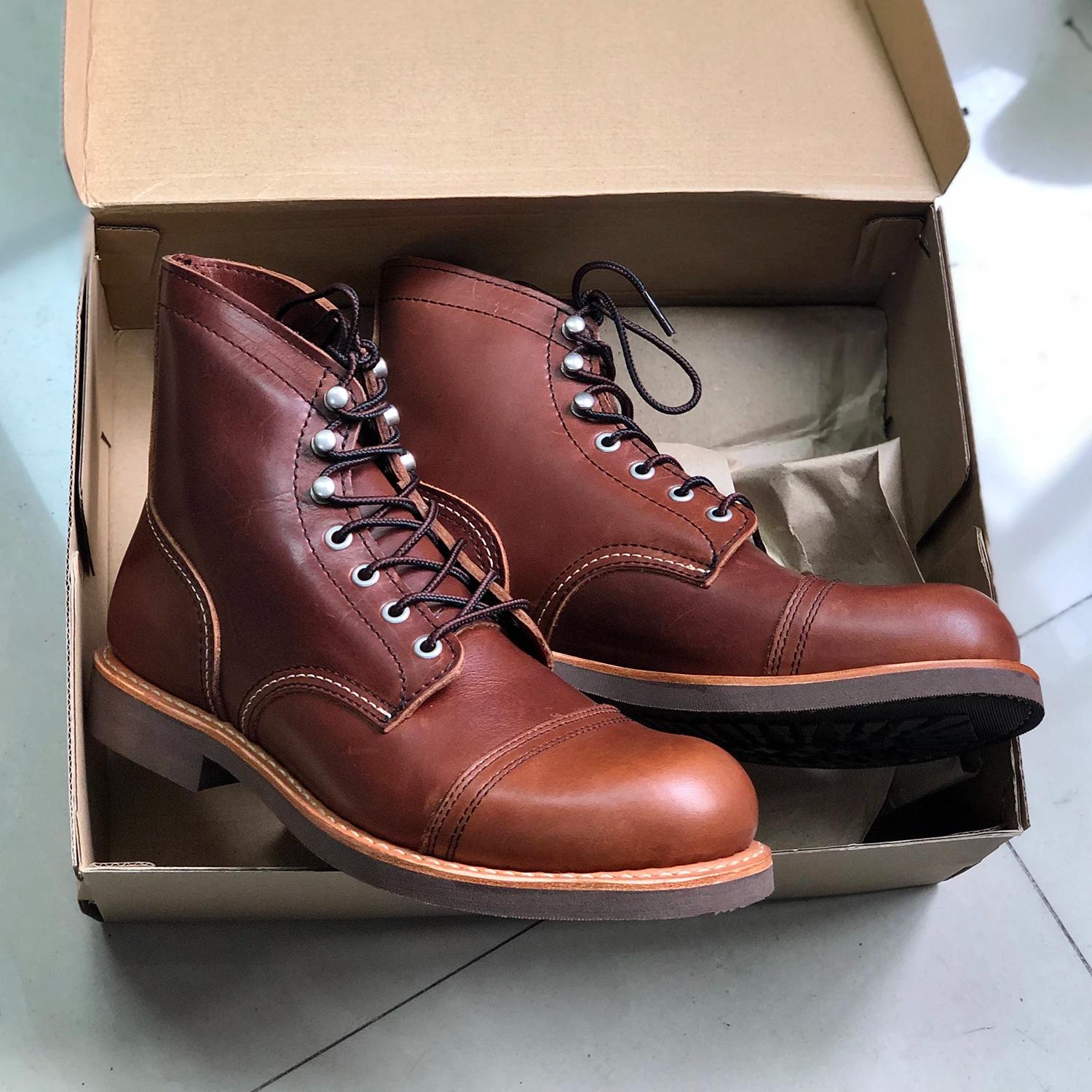 Bottes de moto robustes pour hommes, durables, soudées Goodyear, Vintage, huile, cuir véritable, Pun