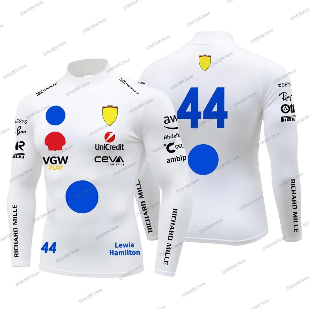 T-shirt de compression de course Charles Leclerc 16 pour hommes, Hamilton 44, col montant, manches l