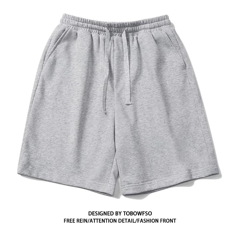 Short de rue Simple 100% coton pour hommes et femmes, pantalon ample à cinq points, blanc et gris, p