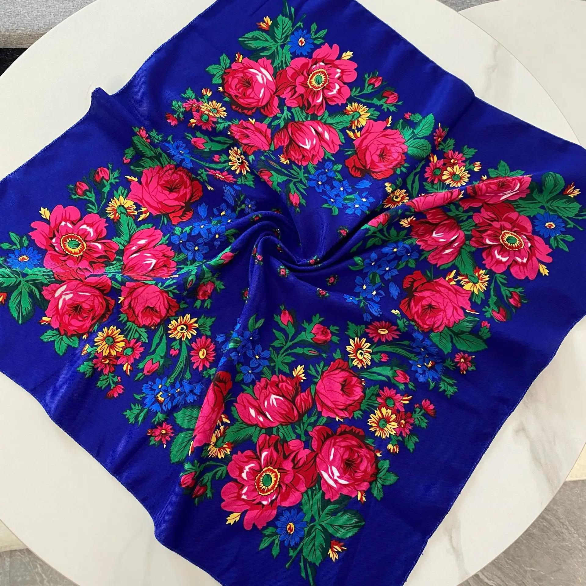 Foulard russe rétro fleur de cajou sergé coton carré châle femmes écharpe SJ1
