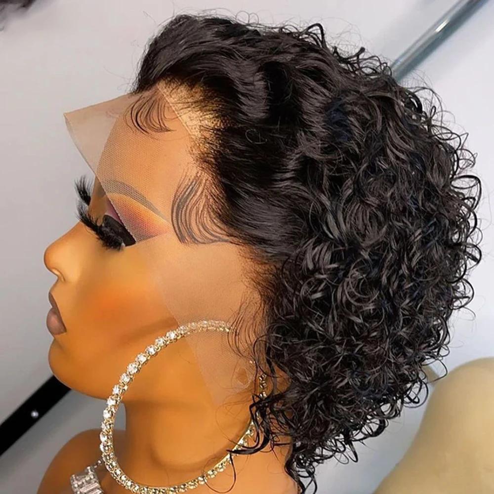 Perruque coupe lutin cheveux humains 13x1 dentelle frontale perruques cheveux humains court Bob perr