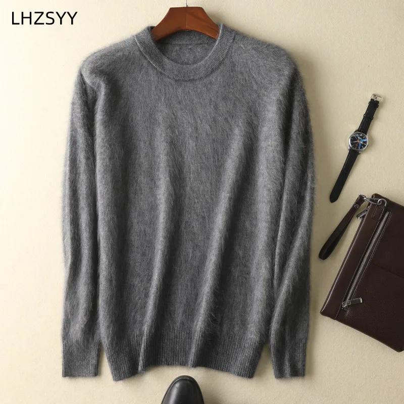 Pull en cachemire de vison pur pour hommes, col rond, tricot, grande taille, nouveaux hauts d'hiver,