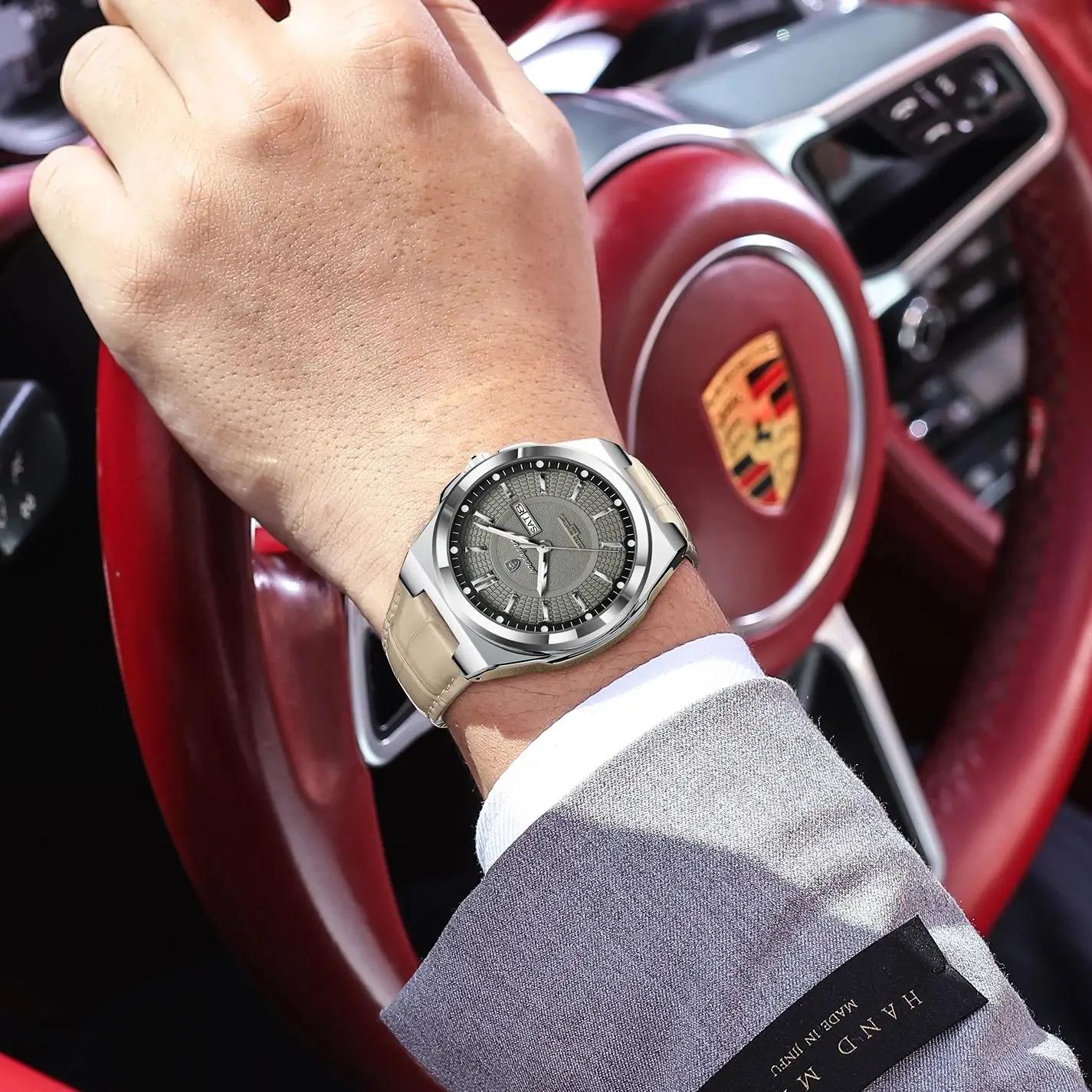 Montre homme POEDAGAR de haute qualité, étanche, lumineuse, avec date et jour, quartz, bracelet en c