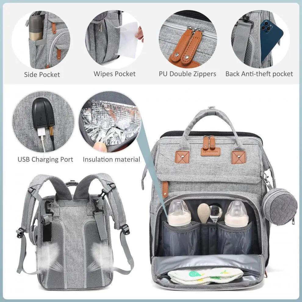 Sac à dos multifonctionnel pour couches de lit, sac à langer pour bébé fille et garçon, grande capac