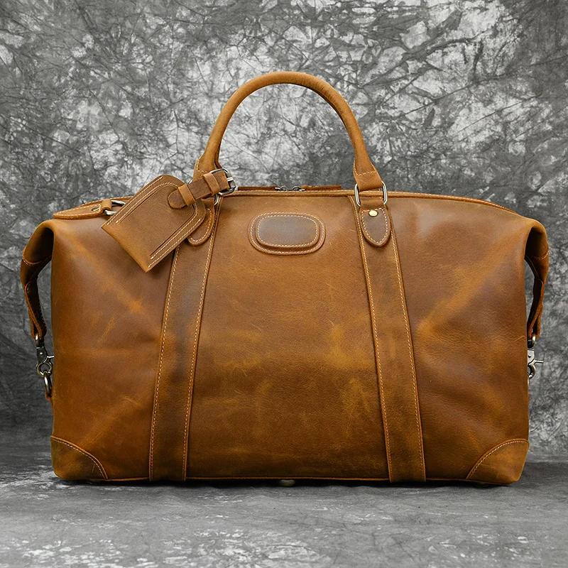 Sacs de voyage en cuir de cheval pour hommes, grand sac à main avec rivet, sac polochon en cuir de v