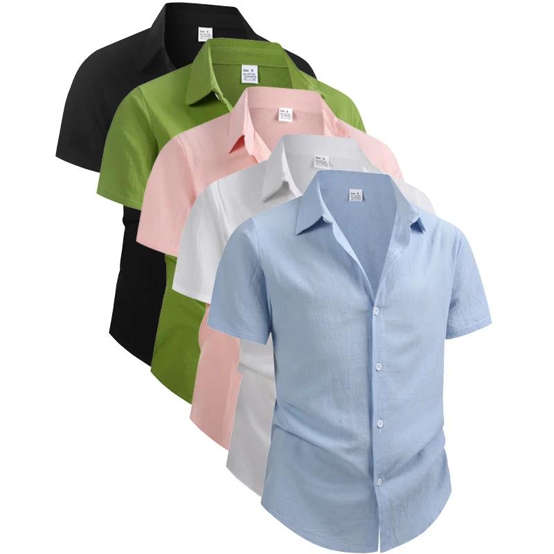 Chemise 100% Lin et Coton pour Homme, Manches Courtes, Hauts Masculins, Vêtements de Marque 2026, Ch