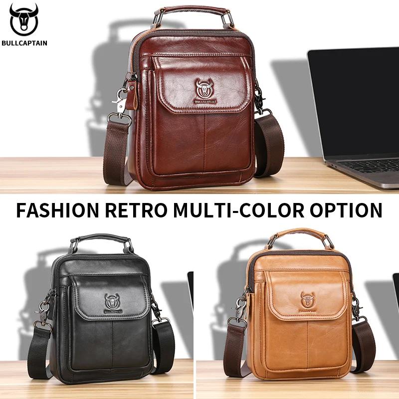 BULLCAPTAIN-Sac à Main Multifonctionnel en Cuir group pour Homme, Sacoche Rétro Décontractée en Peau