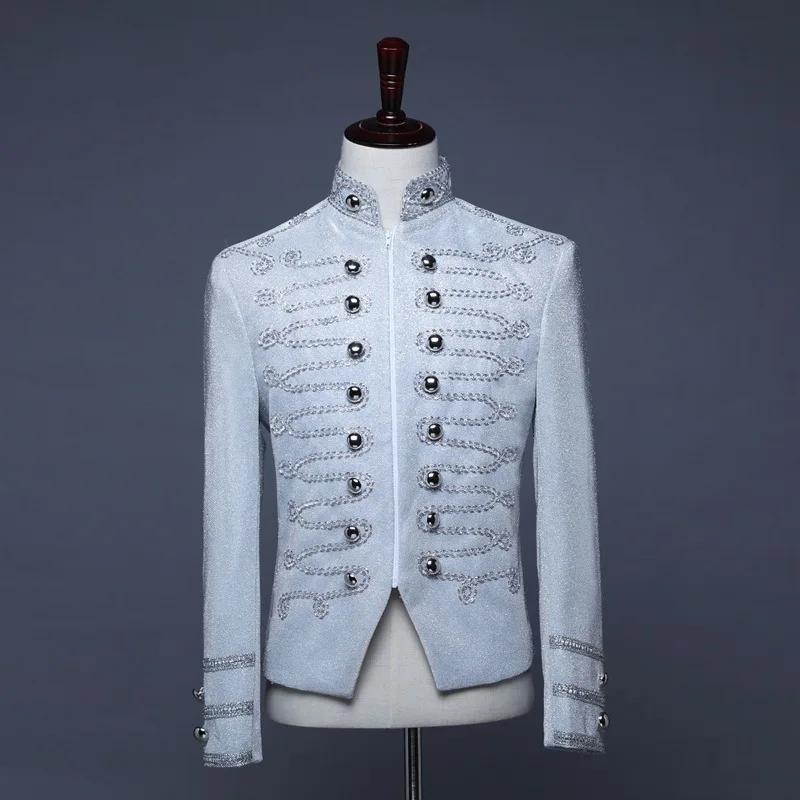 Blazer militaire de cour à fermeture éclair pour hommes, blanc, couleur vive, à la mode, pour Bar, d
