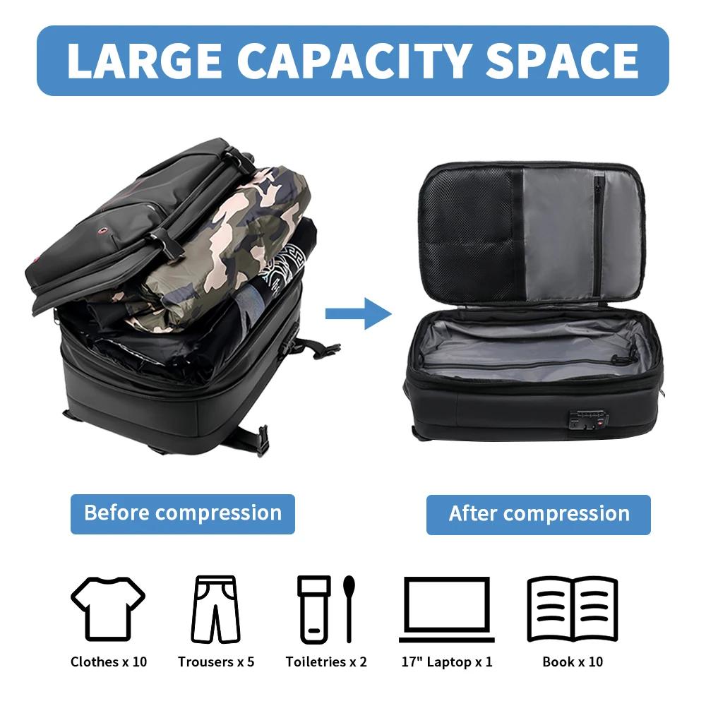 Sac à dos de voyage sous vide 60L extensible avec système de compression d'air et serrure TSA, bagag