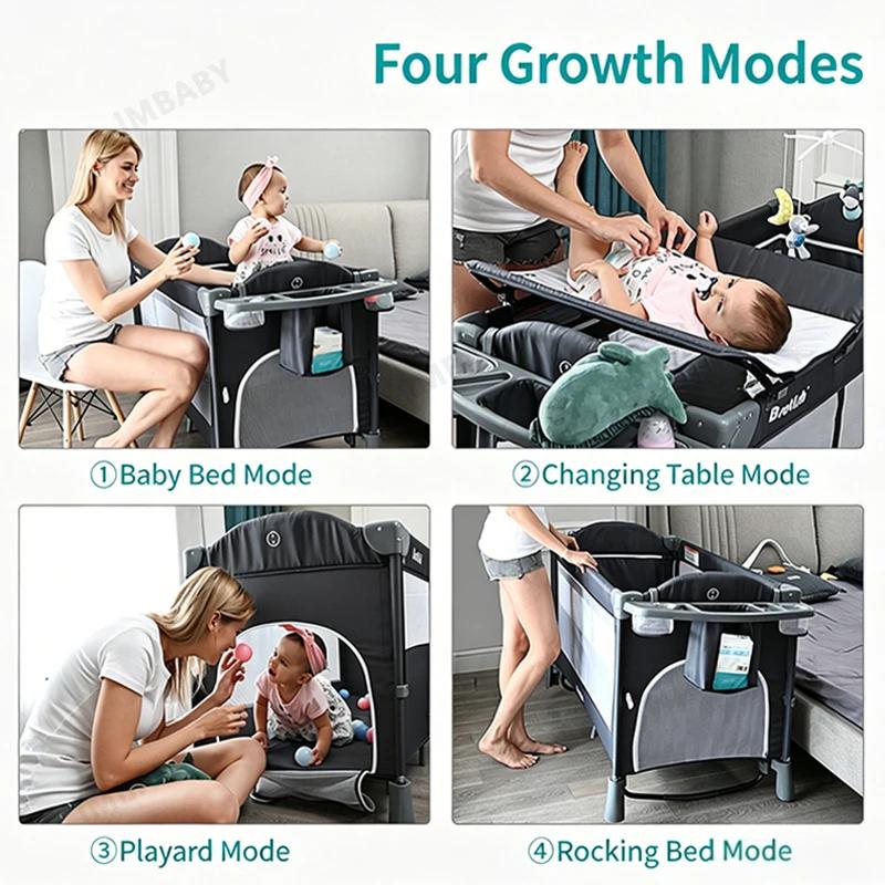 IMBABY-Lit bébé portable multifonctionnel avec table à langer, berceau à bascule pour enfants, lit n