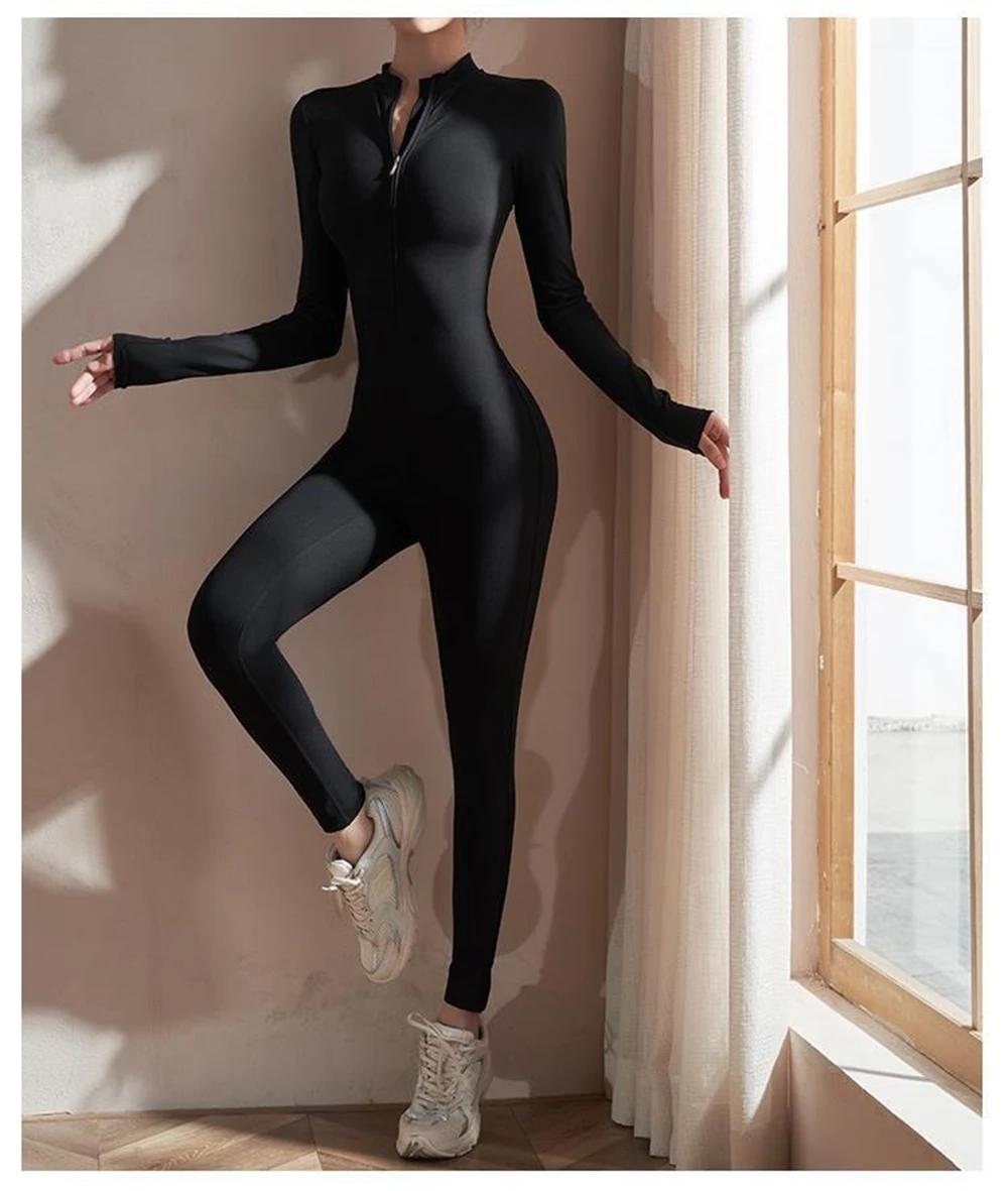 Combinaisons de Yoga à manches longues pour femmes, coupe cintrée, extensible, une pièce, barboteuse