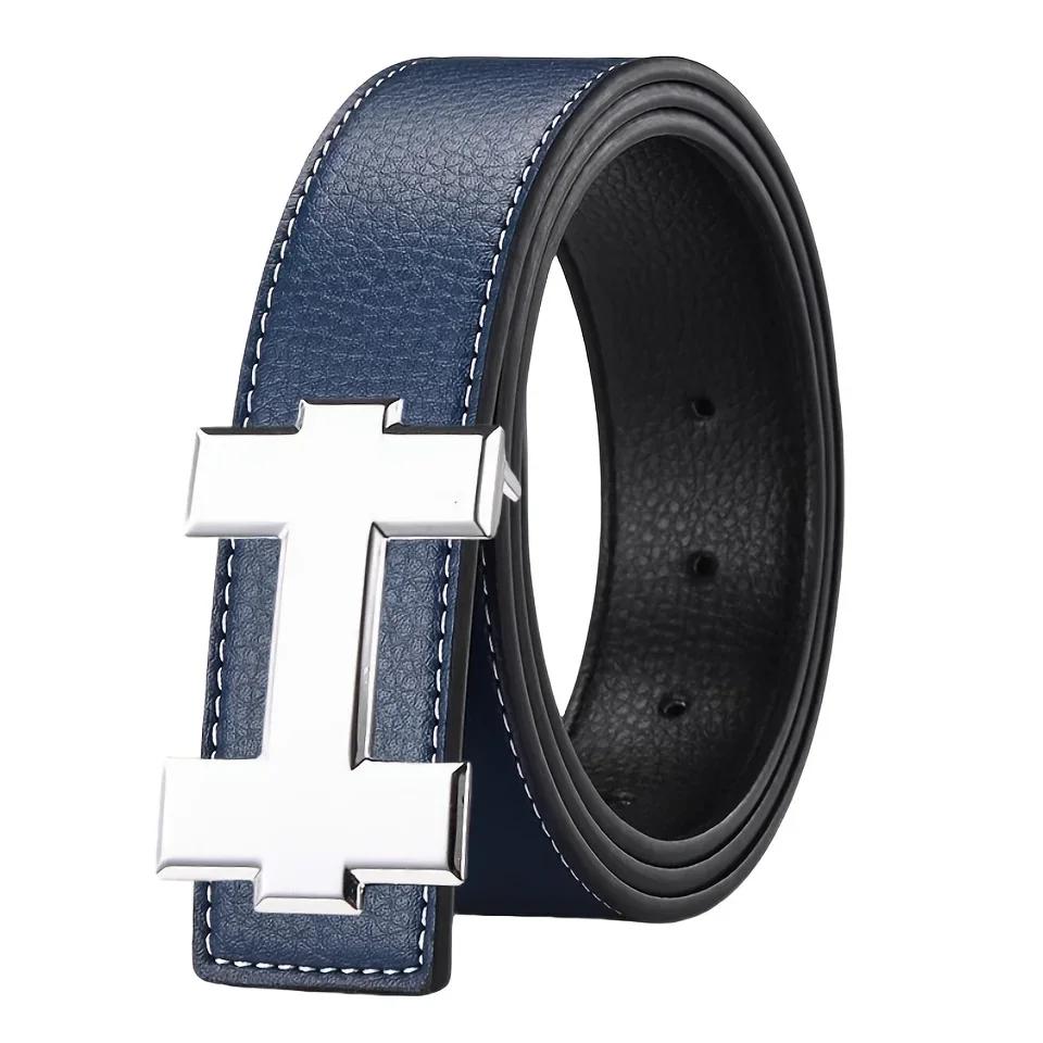 Ceinture décontractée à la mode de 3,3 cm avec boucle lisse argentée, ceinture de styliste pour homm